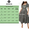 image:imageZESICA Womens Summer Boho Gingham Puff Sleeve Square Neck Beach Midi DressBlack
