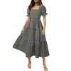 image:imageZESICA Womens Summer Boho Gingham Puff Sleeve Square Neck Beach Midi DressBlack
