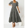image:imageZESICA Womens Summer Boho Gingham Puff Sleeve Square Neck Beach Midi DressBlack