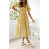 image:imageZESICA Womens Summer Boho Gingham Puff Sleeve Square Neck Beach Midi DressGinger