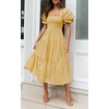 image:imageZESICA Womens Summer Boho Gingham Puff Sleeve Square Neck Beach Midi DressGinger