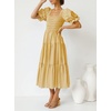 image:imageZESICA Womens Summer Boho Gingham Puff Sleeve Square Neck Beach Midi DressGinger
