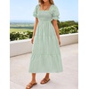 image:imageZESICA Womens Summer Boho Gingham Puff Sleeve Square Neck Beach Midi DressGreen