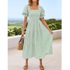 image:imageZESICA Womens Summer Boho Gingham Puff Sleeve Square Neck Beach Midi DressGreen