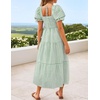 image:imageZESICA Womens Summer Boho Gingham Puff Sleeve Square Neck Beach Midi DressGreen