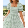 image:imageZESICA Womens Summer Boho Gingham Puff Sleeve Square Neck Beach Midi DressGreen