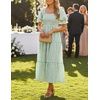 image:imageZESICA Womens Summer Boho Gingham Puff Sleeve Square Neck Beach Midi DressGreen