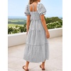 image:imageZESICA Womens Summer Boho Gingham Puff Sleeve Square Neck Beach Midi DressGrey