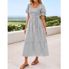 image:imageZESICA Womens Summer Boho Gingham Puff Sleeve Square Neck Beach Midi DressGrey
