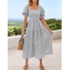 image:imageZESICA Womens Summer Boho Gingham Puff Sleeve Square Neck Beach Midi DressGrey