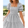 image:imageZESICA Womens Summer Boho Gingham Puff Sleeve Square Neck Beach Midi DressGrey