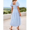 image:imageZESICA Womens Summer Boho Gingham Puff Sleeve Square Neck Beach Midi DressLightblue