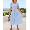 image:imageZESICA Womens Summer Boho Gingham Puff Sleeve Square Neck Beach Midi DressLightblue
