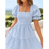 image:imageZESICA Womens Summer Boho Gingham Puff Sleeve Square Neck Beach Midi DressLightblue