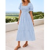 image:imageZESICA Womens Summer Boho Gingham Puff Sleeve Square Neck Beach Midi DressLightblue