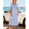 image:imageZESICA Womens Summer Boho Gingham Puff Sleeve Square Neck Beach Midi DressLightblue