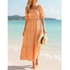 image:imageZESICA Womens Summer Boho Gingham Puff Sleeve Square Neck Beach Midi DressOrange