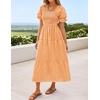 image:imageZESICA Womens Summer Boho Gingham Puff Sleeve Square Neck Beach Midi DressOrange