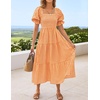image:imageZESICA Womens Summer Boho Gingham Puff Sleeve Square Neck Beach Midi DressOrange