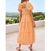 image:imageZESICA Womens Summer Boho Gingham Puff Sleeve Square Neck Beach Midi DressOrange