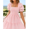 image:imageZESICA Womens Summer Boho Gingham Puff Sleeve Square Neck Beach Midi DressPink