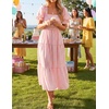 image:imageZESICA Womens Summer Boho Gingham Puff Sleeve Square Neck Beach Midi DressPink