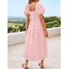 image:imageZESICA Womens Summer Boho Gingham Puff Sleeve Square Neck Beach Midi DressPink