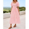 image:imageZESICA Womens Summer Boho Gingham Puff Sleeve Square Neck Beach Midi DressPink