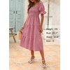 image:imageZESICA Womens Summer Boho Gingham Puff Sleeve Square Neck Beach Midi DressRed