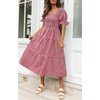 image:imageZESICA Womens Summer Boho Gingham Puff Sleeve Square Neck Beach Midi DressRed
