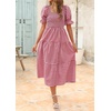 image:imageZESICA Womens Summer Boho Gingham Puff Sleeve Square Neck Beach Midi DressRed