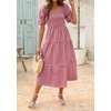 image:imageZESICA Womens Summer Boho Gingham Puff Sleeve Square Neck Beach Midi DressRed