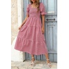 image:imageZESICA Womens Summer Boho Gingham Puff Sleeve Square Neck Beach Midi DressRed