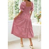 image:imageZESICA Womens Summer Boho Gingham Puff Sleeve Square Neck Beach Midi DressRed