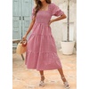 image:imageZESICA Womens Summer Boho Gingham Puff Sleeve Square Neck Beach Midi DressRed