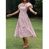 image:imageZESICA Womens Summer Boho Gingham Puff Sleeve Square Neck Beach Midi DressTaro
