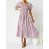 image:imageZESICA Womens Summer Boho Gingham Puff Sleeve Square Neck Beach Midi DressTaro