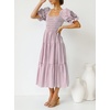 image:imageZESICA Womens Summer Boho Gingham Puff Sleeve Square Neck Beach Midi DressTaro