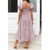image:imageZESICA Womens Summer Boho Gingham Puff Sleeve Square Neck Beach Midi DressTaro