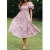 image:imageZESICA Womens Summer Boho Gingham Puff Sleeve Square Neck Beach Midi DressTaro