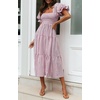 image:imageZESICA Womens Summer Boho Gingham Puff Sleeve Square Neck Beach Midi DressTaro