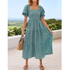 image:imageZESICA Womens Summer Boho Gingham Puff Sleeve Square Neck Beach Midi DressTeal