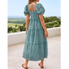 image:imageZESICA Womens Summer Boho Gingham Puff Sleeve Square Neck Beach Midi DressTeal