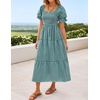 image:imageZESICA Womens Summer Boho Gingham Puff Sleeve Square Neck Beach Midi DressTeal