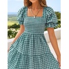 image:imageZESICA Womens Summer Boho Gingham Puff Sleeve Square Neck Beach Midi DressTeal