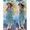 image:imageZESICA Womens Summer Boho Gingham Puff Sleeve Square Neck Beach Midi DressTeal