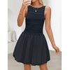 image:imageZESICA Womens Summer Bubble Sleeveless Boat Neck Mini DresssNavy