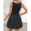 image:imageZESICA Womens Summer Bubble Sleeveless Boat Neck Mini DresssNavy
