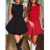 image:imageZESICA Womens Summer Bubble Sleeveless Boat Neck Mini DresssRed