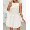 image:imageZESICA Womens Summer Bubble Sleeveless Boat Neck Mini DresssWhite